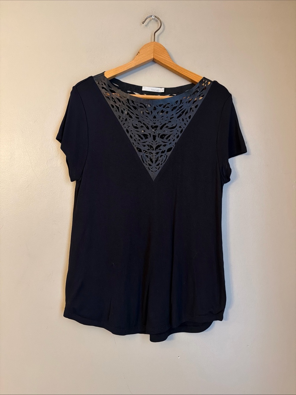Townsen Black Lamb Leather Trim Top Cut Out Festival Biker Chick Rockabilly Sz L